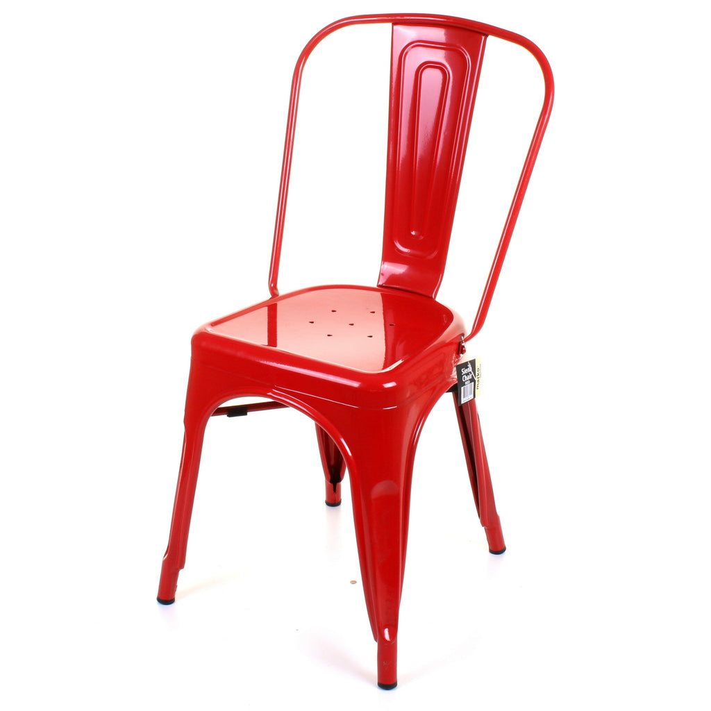 Red Metal Industrial Dining Chair Kitchen Bistro Cafe Vintage Seat ...