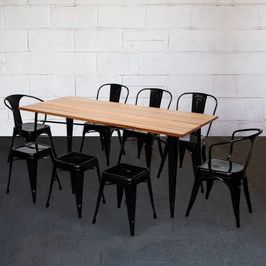 9PC Taranto Table, 2 Forli Chairs, 3 Siena Chairs & 3 Castel Stools Set - Black