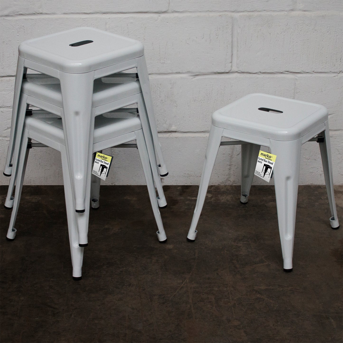 5PC Enna Table Forli Chair & Castel Stool Set - White