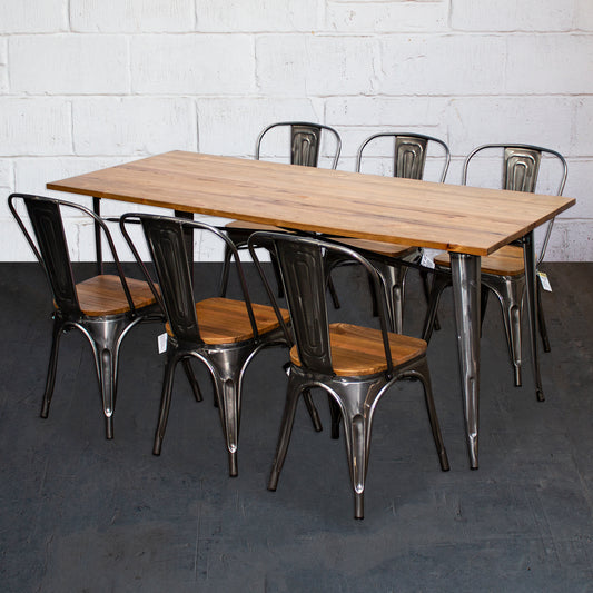 7PC Taranto Table & 6 Palermo Chairs Set - Steel