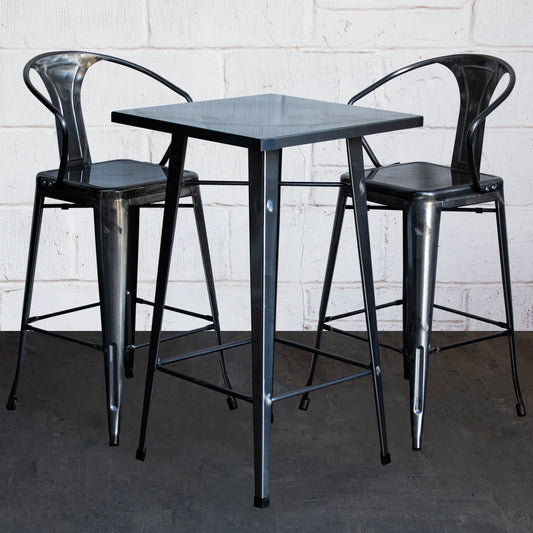 3PC Laus Table & Favara Bar Stool Set - Steel