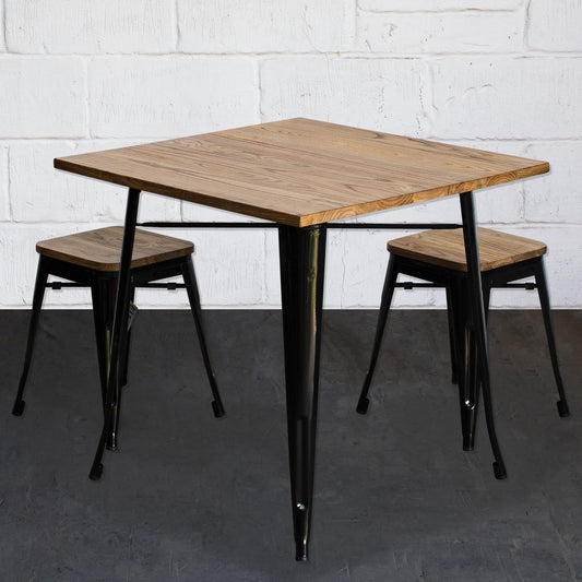 3PC Enna Table & Rho Stool Set - Black