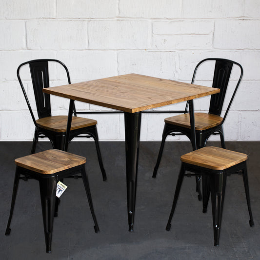 5PC Enna Table Palermo Chair & Rho Stool Set - Black