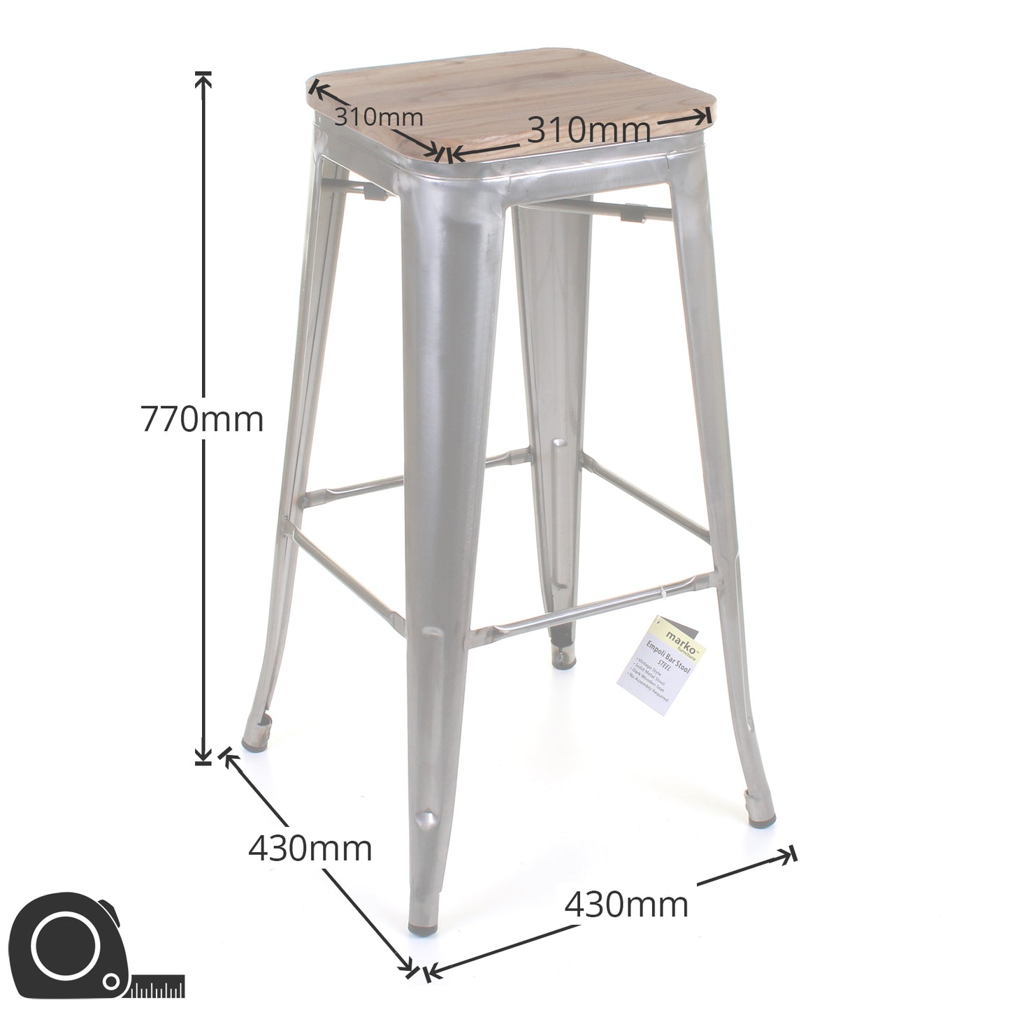 5PC Laus Table & Firenze Bar Stool Set - Steel