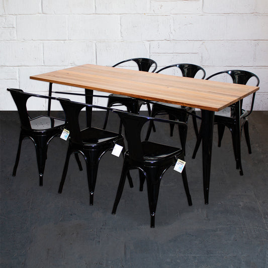 7PC Taranto Table & 6 Forli Chairs Set - Black