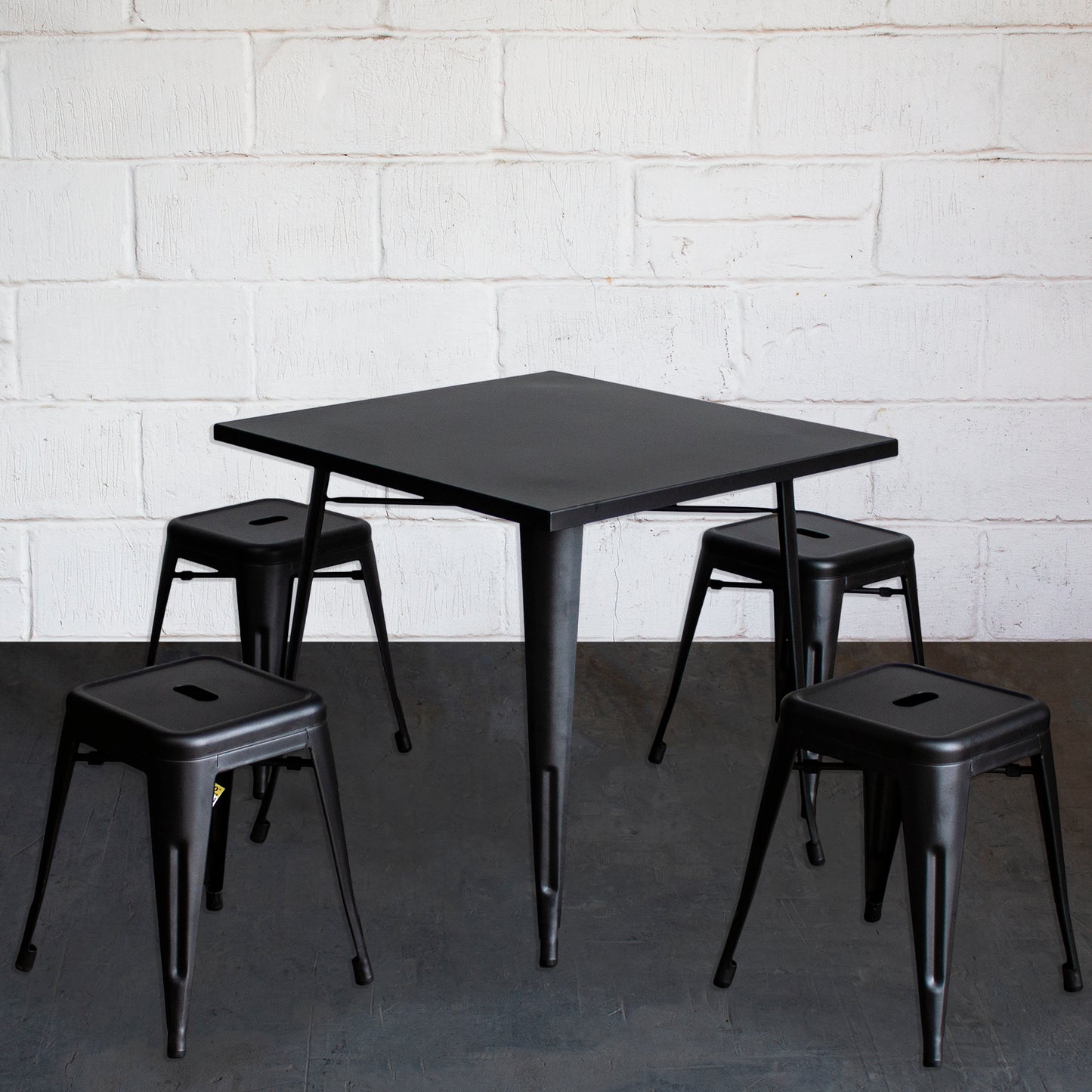 5PC Belvedere Table & Castel Stool Set - Onyx Matt Black