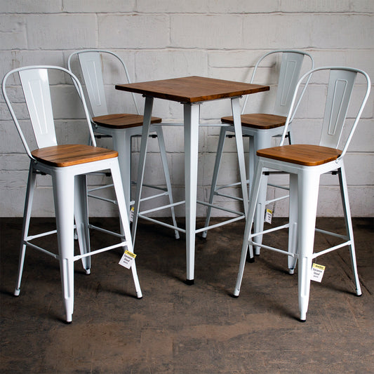 5PC Lodi Table & Soranzo Bar Stool Set - White