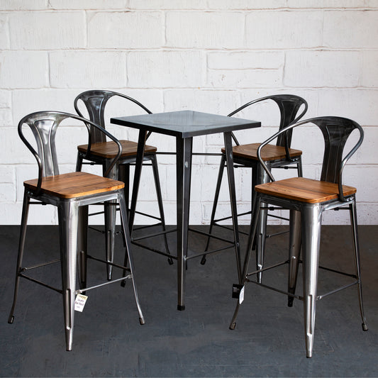 5PC Laus Table & Licata Bar Stool Set - Steel