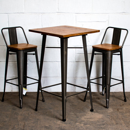 3PC Lodi Table & Tuscany Bar Stool Set - Gun Metal Grey