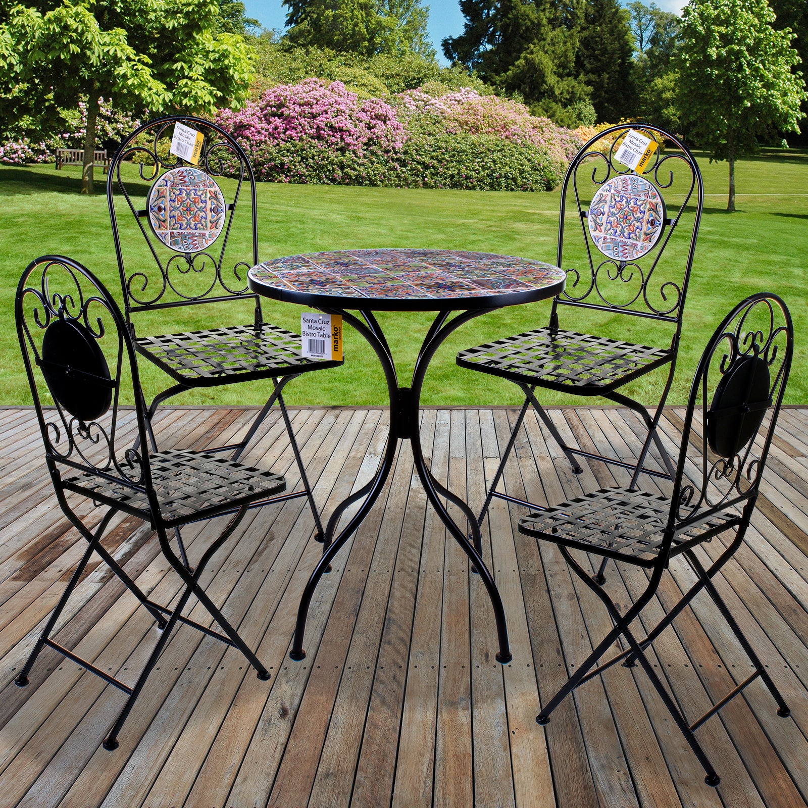 Mosaic Stone Topped Bistro Sets Santa Cruz Rustic Seating