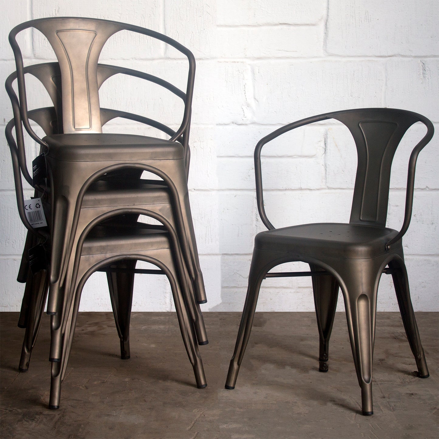 5PC Prato Table, 2 Forli Chairs & 2 Castel Stools Set - Gun Metal Grey