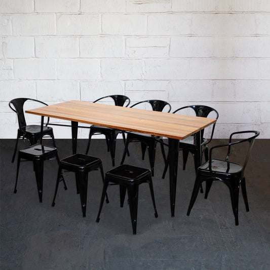 9PC Taranto Table, 5 Forli Chairs & 3 Castel Stools Set - Black